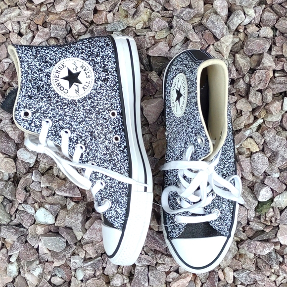 WOW💝CONVERSE CTAS Glitter Platform Hightops in Silver Glitter NEW - Picture 1 of 16